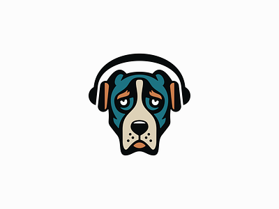 Dog with Headphones animal branding cartoon design dj dog emblem entertainment headphones hip hop icon identity illustration logo mark mascot music pet symbol vector