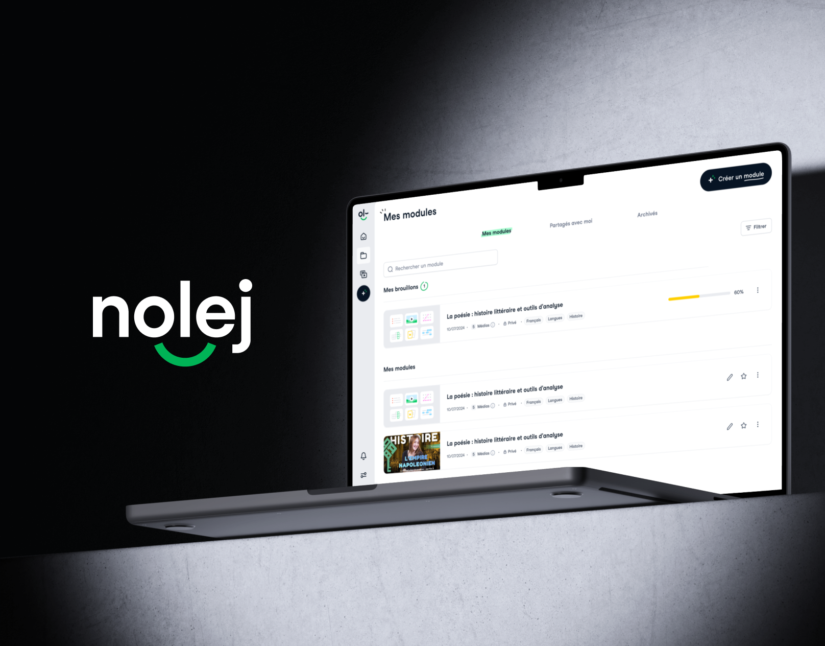 Nolej — AI based learning platform ai content dashboard e learning figma ia learning platform teacher tool ui