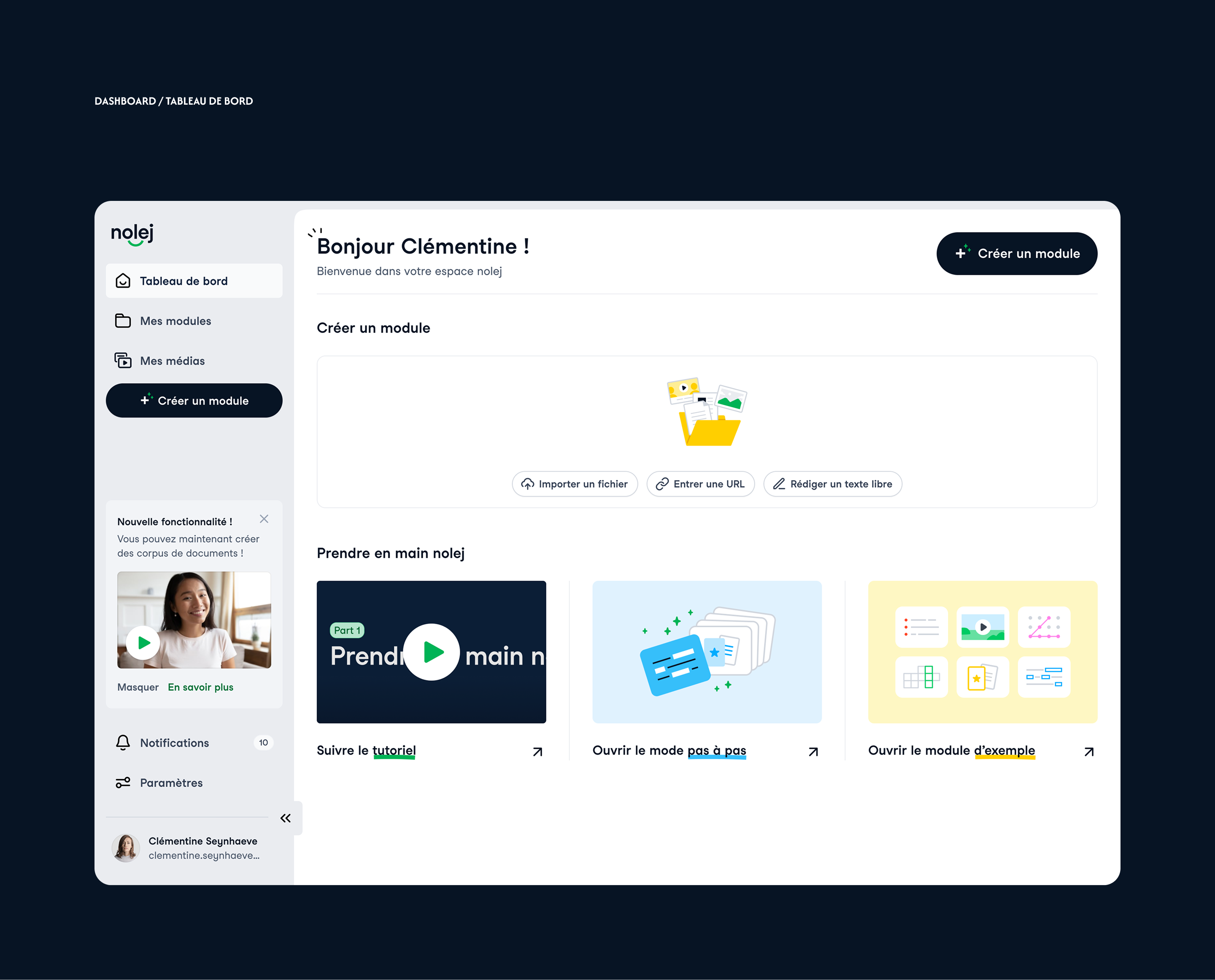 Nolej Dashboard — AI based learning platorm ai browse dashboard e learning figma ia learing onboarding platform tool tutorial ui
