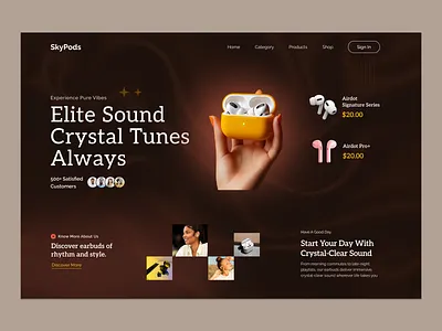 AirPods Website Hero Design airdots airpods audio bold digital earphone ecommerce figma gradient headphone modern music online store product store ui design ui ux web design webflow website design