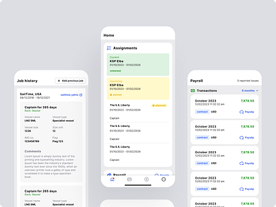 Crew Portal - home assignments bookings concept crew management enterprise app erp homepage maritime mobile app sailor travel ui ux