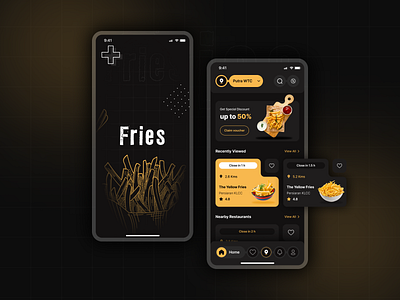 Food Delivery App branding cart delivery service fav food app food application food delivery fries home screen illustration location map mobile design online delivery restaurant search service splash ui ux