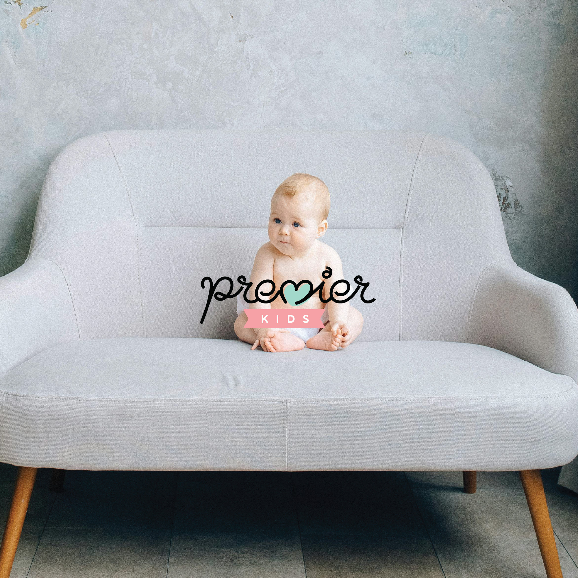 premier kids abstract baby branding comfort heart lettering logo logotype lovely premier wordmark
