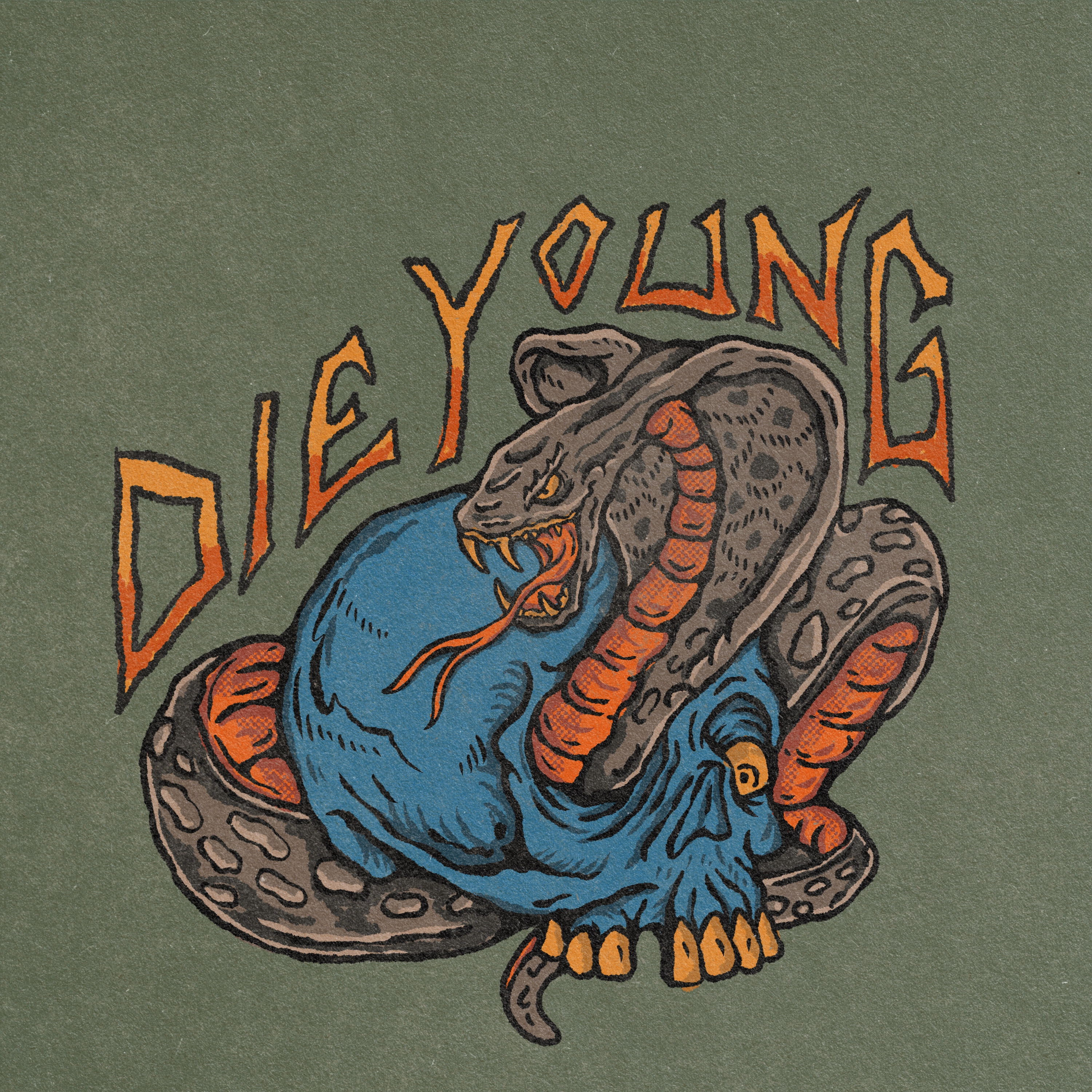 DIE YOUNG apparel badge handdrawn merchandise skull snake tshirt vintage illustration