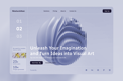 AI Landing Page- AI image generator 3d ai glass effect gpt hero section image generator landing page minimal mirror pastel color prompt purple website