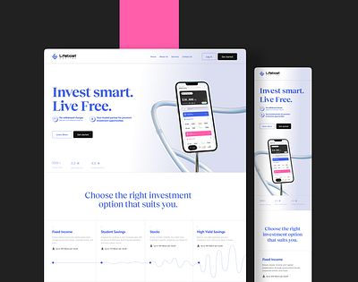 Investment Landing Page blue branding dashboard design mobile app uiux