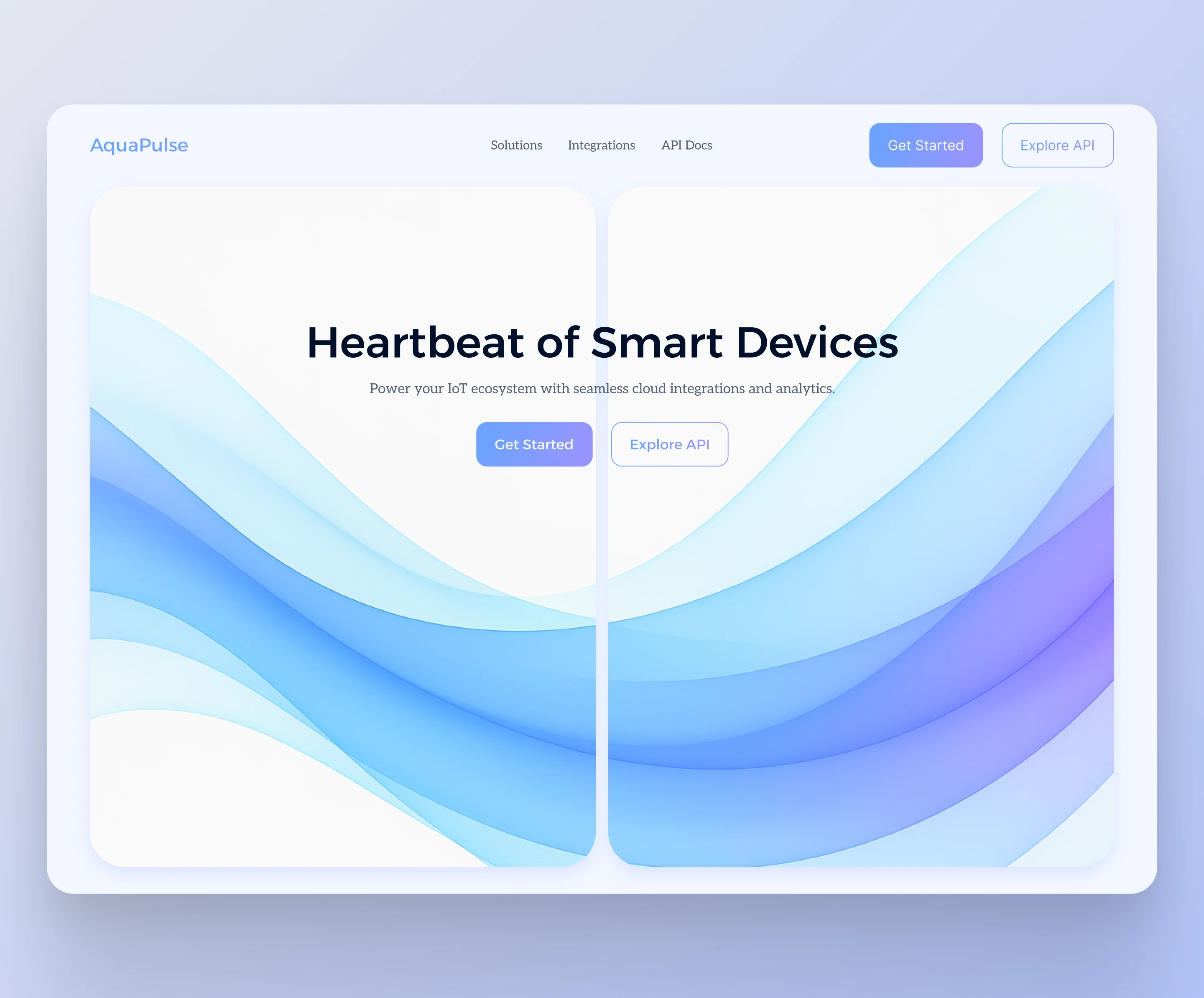AquaPulse — Fluid IoT Connectivity UI blue branding clean design graphic design hero illustration productivity tool ui ux
