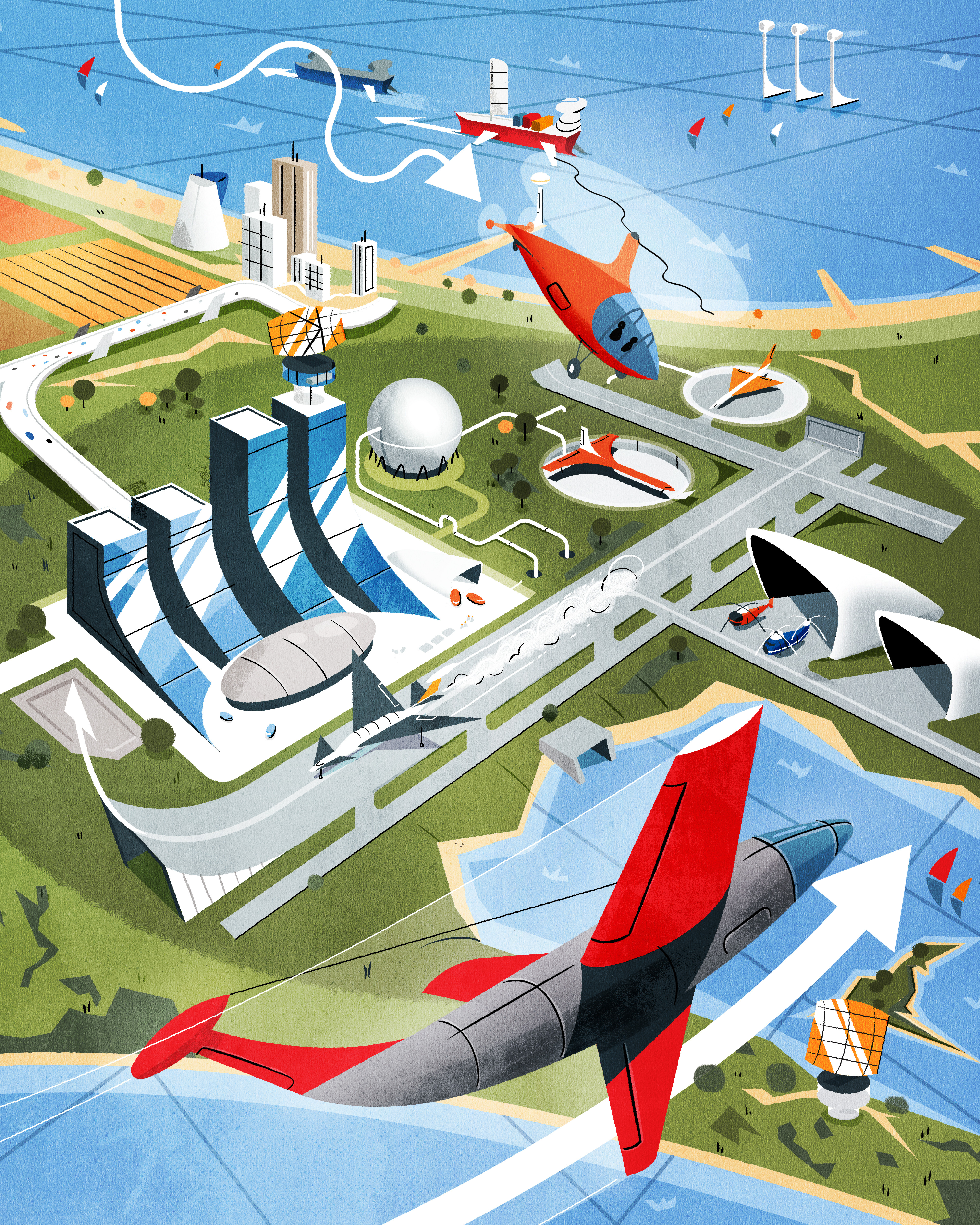 Airport of the future! airport city design futurist illustration illustrator mid century modern minimalist retro texture vector