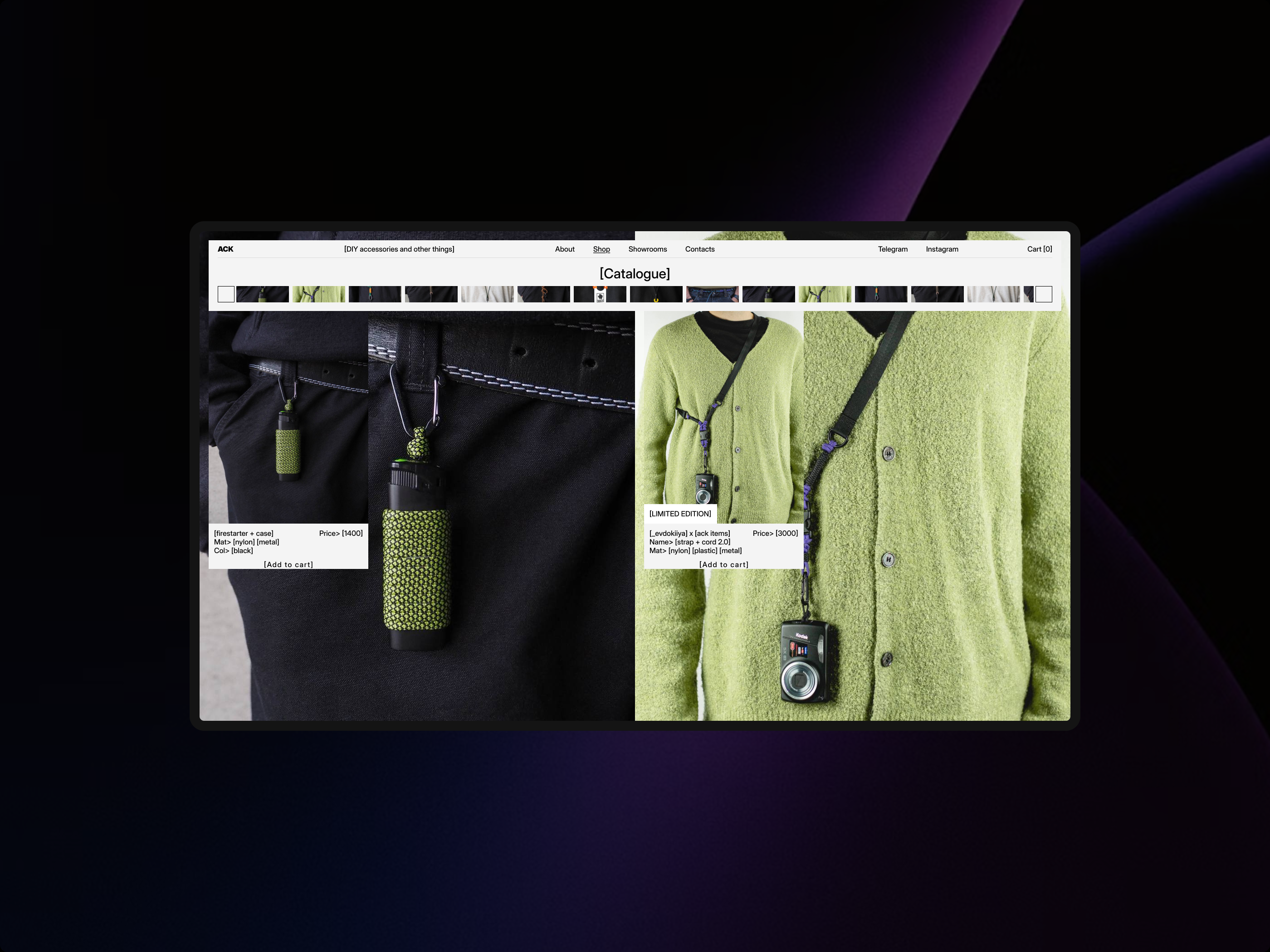 ACK ITEMS animation ecom immersive interaction site store ui ux web