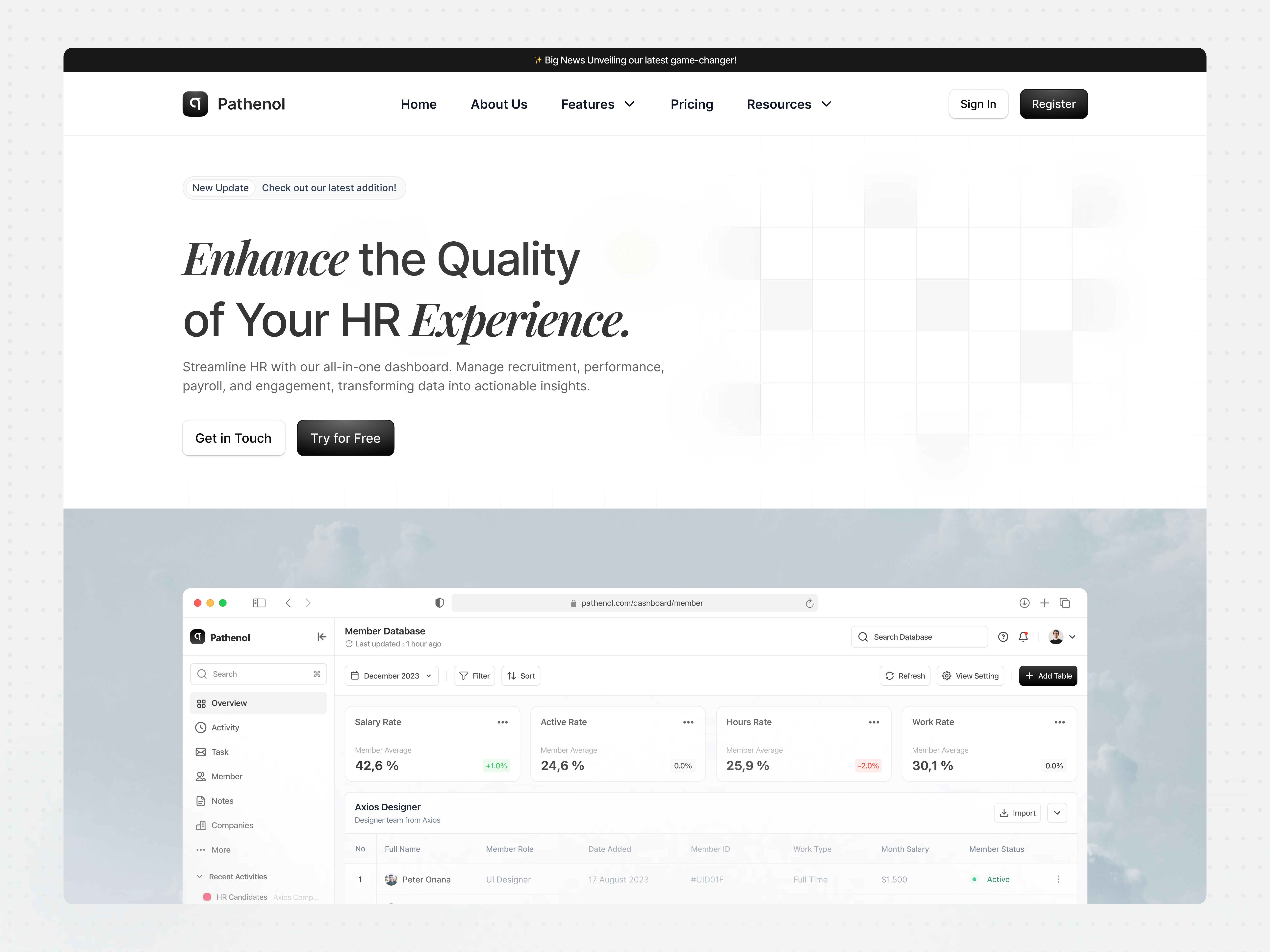 Header for HR SaaS Landing Page clean clean design dashboard design employee engagement header design hr dashboard hr platform hr tech landing page payroll software product design recruitment platform saas saas for hr ui web web design white