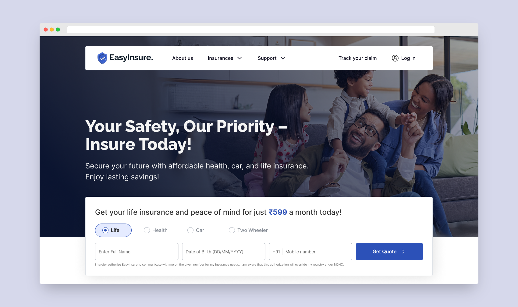 Insurance Website Hero Section clean hero section insurance modern ui ux web design website website design