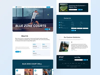 Blue Zone Courts – Sports Club Landing Page UI Design figma landing page membership site pickleball sports club sports website tennis club ui design web design