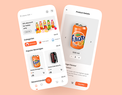 Beverage App UI Design app ui beverage beverage app beverage app ui drink app drink shop mobile app mobile app ui online shop online store soft drink app soft drinks ui ui design uiux user interface ux