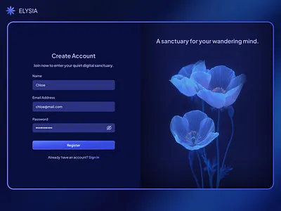 ELYSIA - The new way of mindfulness midjourney ui ux webapp