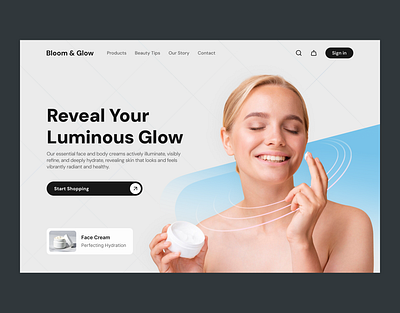 Bloom & Glow - Skincare Products beauty branding cosmetics design ecommerce health care hero header hero section illustration intro makeup minimal product design shop skincare spa ui ux web design woman