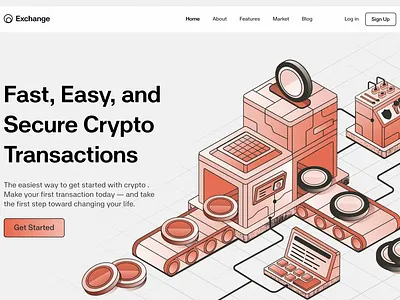 Crypto Currency Landing Page coins crypto currency exchange graphic design header illustration isometric landing secure transaction ui vector website