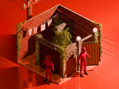 Squid Game - Isometric Interior 3d 3d design 3d model 3d render 3d rendering architecture creative design f figures game zone geometric graphic design inspired interior isometric red squid game squid game inspired squid game soldiers