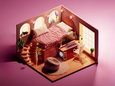 Cozy Gamer's Corner 3d 3d art 3d art work 3d illustration 3d interior 3d visual beedroom comfort cozy desk game zone gamers zone graphic design interior design modern modern interior plant room interior sofa stairs