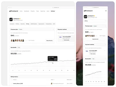 Billing settings — Untitled UI billing dashboard plan preferences product design settings ui design user interface