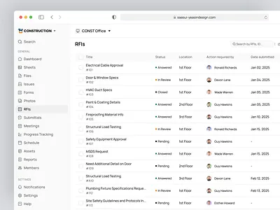 RFIs UI – Construction Management SaaS Web App b2bdesign complex saas ui constructiontech create rfis ui dashboarddesign productdesign projectmanagementui rfis construction rfis ui saas product saas web app uiux uxforconstruction webappdesign