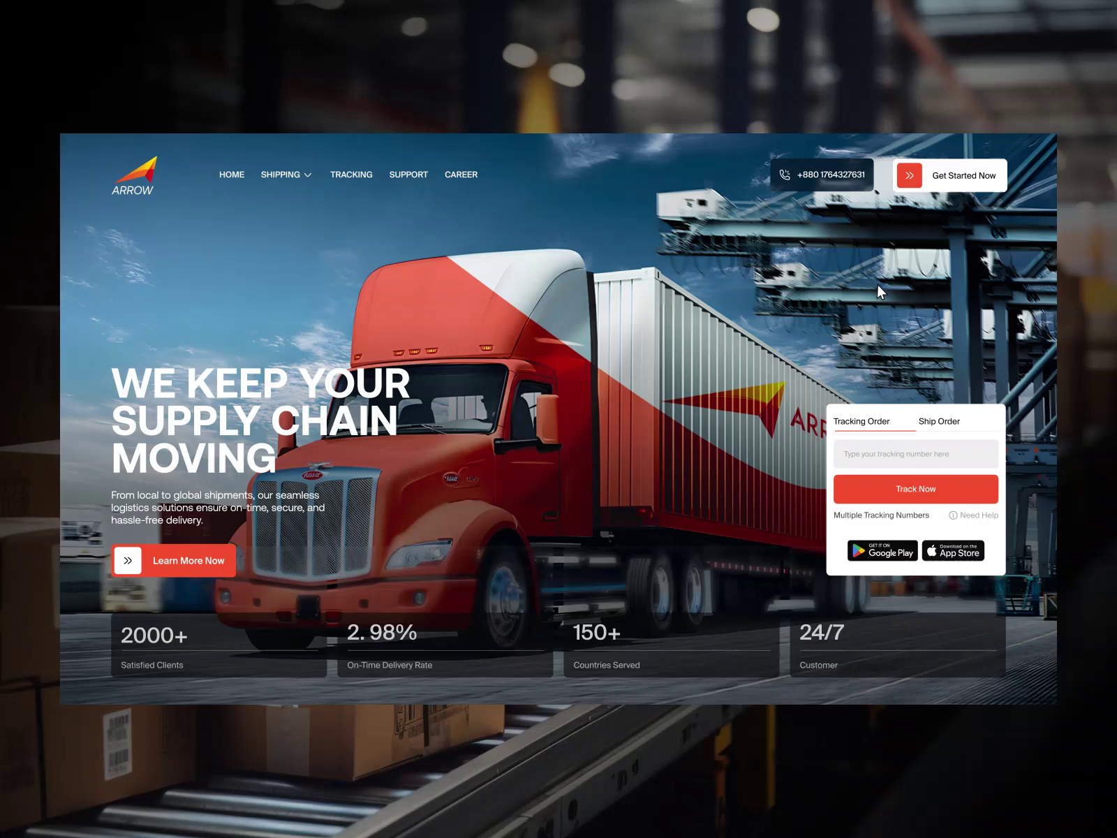 Example of 🚛 Arrow – Logistics Website Homepage