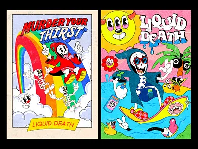 T-shirt design for "Liquid Death" 1930 1930s branding cartoon character design fun illustration liquid death mascot merch old cartoon old school reaper t shirt tee vintage water