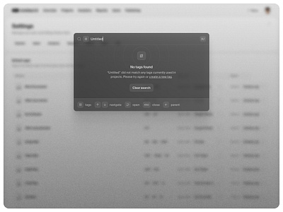 No tags found — Untitled UI cmd k command k empty state no results product design quick search search menu ui design user interface