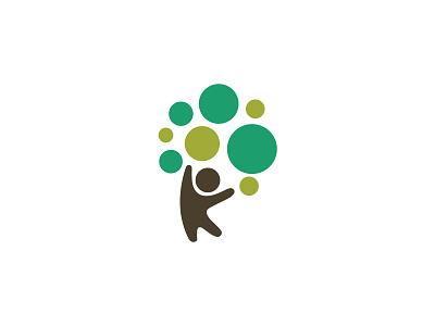 Minimalist Happy kid tree logo brand branding care connects design dots education fun graphic design green growth happy icon illustration kid logo logos people playful tree