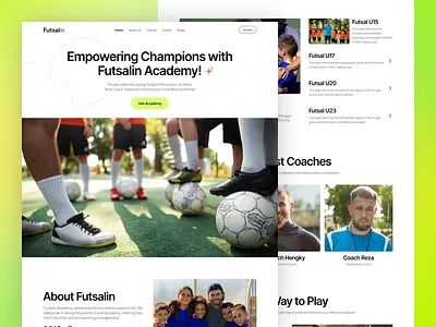 Futsalin - Futsal Club Landing Page clean futsal website graphic design green landingpage modern website sport ui uiux website website design