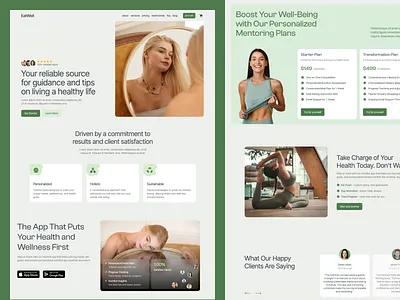 EatWell - Wellness Website Template 🥗 about bold clean coaching consulting design diet dietitian feminine green health light minimal modern nutrition pricing testimonials webflow wellnes wellness