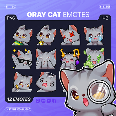Nekaiway Emotes Listing Version 3 (Now 2025) branding cat chibi chibi chibiart creativejourney cuteemotes digitalart digitalillustration emotes emotes discord emotes twitch graphic design gray cat emotes illustration kawaiiart kawaiidesign motion graphics streamer graphics streameremotes