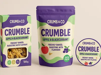 Crumb & Co. — Apple & Blackcurrant Crumble Packaging Redesign 🍏 2d adobe art branding design graphic design illustration logo package design packaging typography