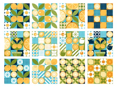 Lemon Geometric Branding bauhaus brand branding design flat fruits geometric graphic design illustration lemon modern ornamnet pattern posters prints vector