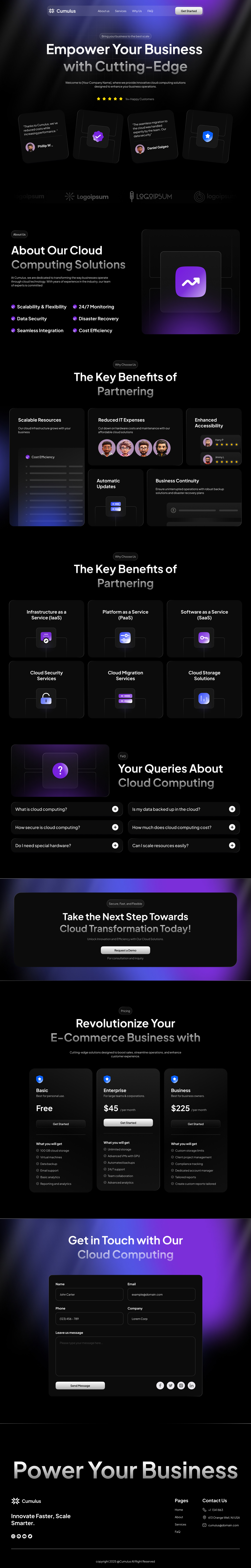 Cloud Computing Dark Futuristic Framer Landing Page b2b cloud computing cloud platform cloud tools cybersecurity dark framer framer development framer website futuristic landing page motion graphics saas technology ui web design website