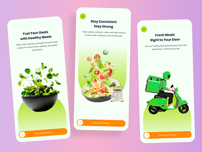 Onboarding screens for a healthy food delivery app 🍽️💪 app screen concept food delivery graphic design healthy onboarding shots ui user interface ux webdesign