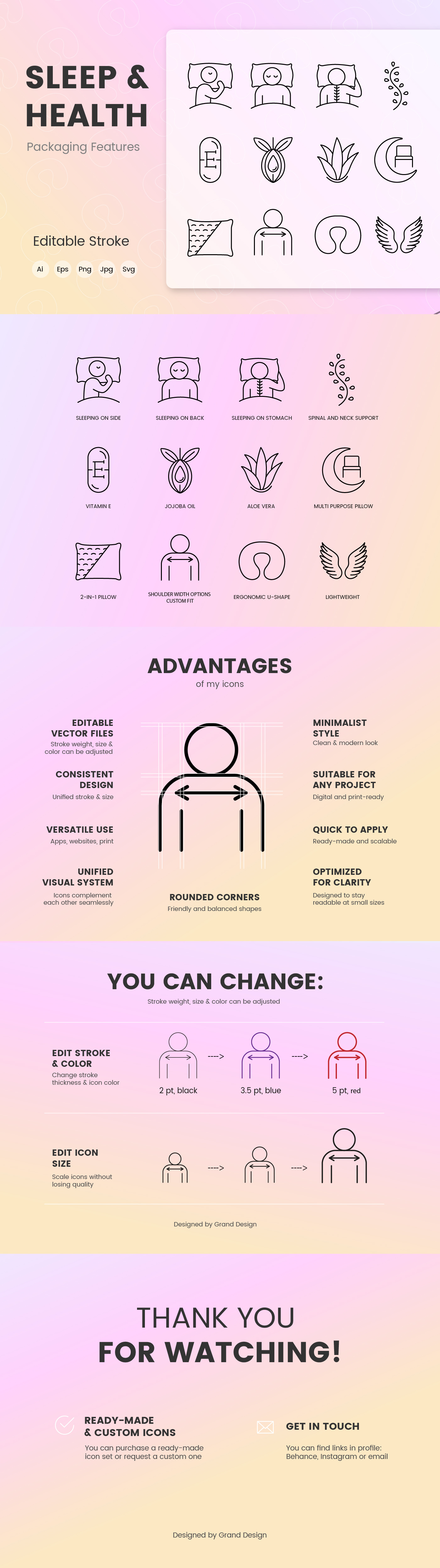 Sleep & Wellness Line Icons – Vector Set for Packaging & UI appendix black branding collection design digital editable stroke graphic design health icons illustration line pillow sleep ui vector