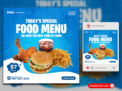 Delicious Food Menu Social Media Banner Templates ads design animation banner blue food banner food flyer food menu food offer food template graphic design instagram post logo motion graphics promotional ads restaurant banner restaurant flyer restaurant menu restaurant template social media web banner