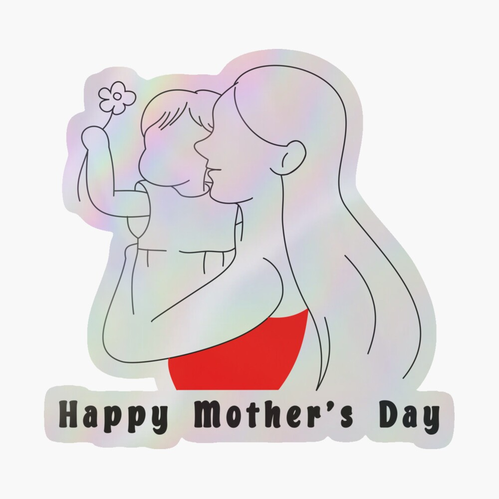 Happy Mother's Day – Mom in Red Dress Hugging Daughter with Flow best mom cute digital art drawing flower girl happy mothers day line art mama minimalist mom mommy mother mothers day mothers day gift idea mothers day greetings red simple sweet typography