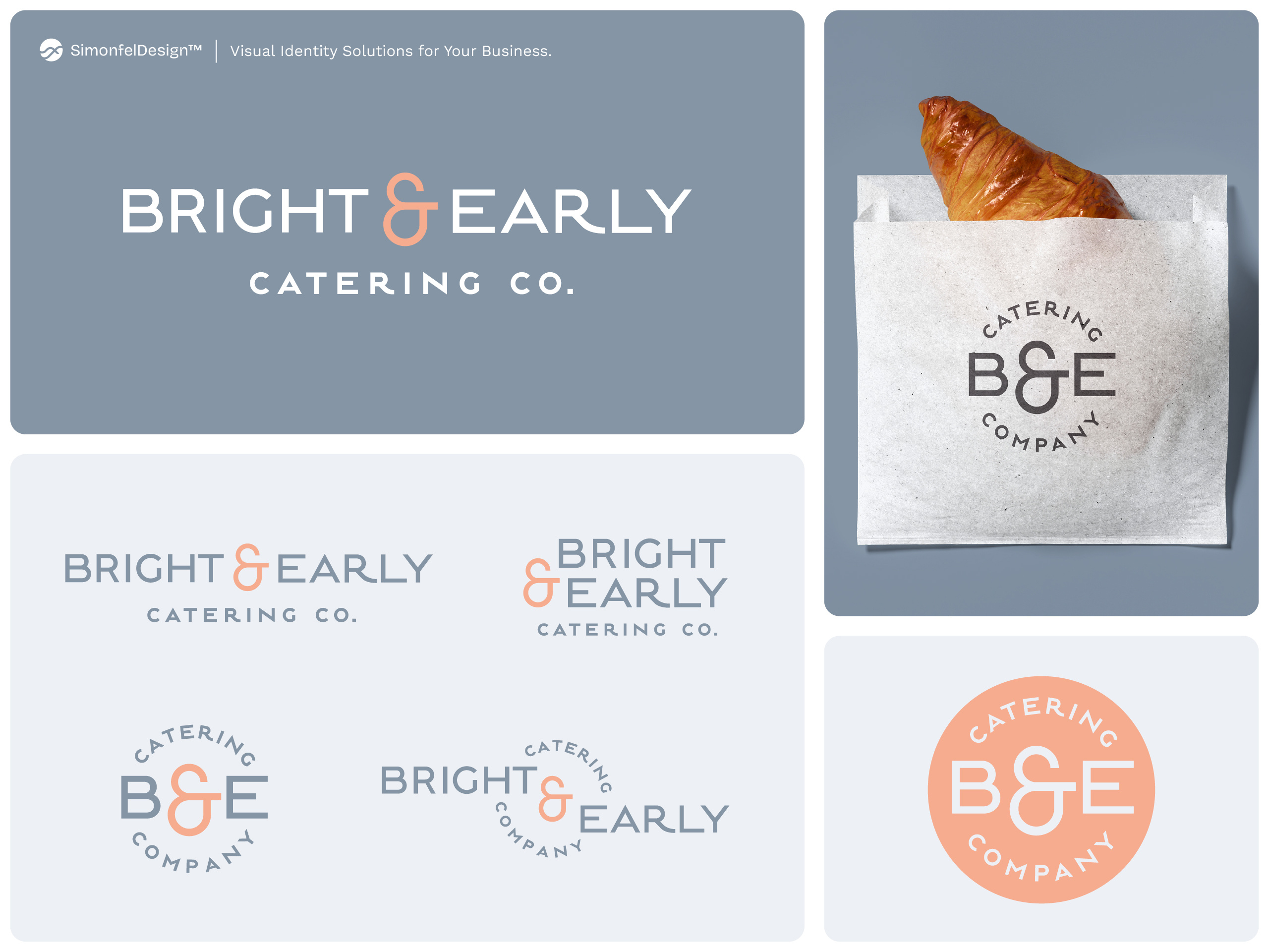 Bright & Early Catering Co. (Corporate Theme) ampersand badge breakfast bright and early catering circular clean corporate croissant emblem food lock up lockups minimal retro type typo typography vintage