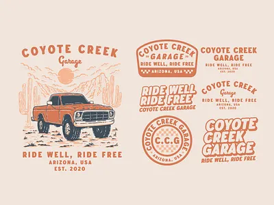 Coyote Creek Garage Branding branding design graphic design illustration logo mountain nature ui ux vector