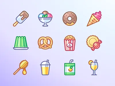Infinity Food icons candy cookie donut honey ice cream icojam icons illustration jelly juice popcorn pretzel sweets vector