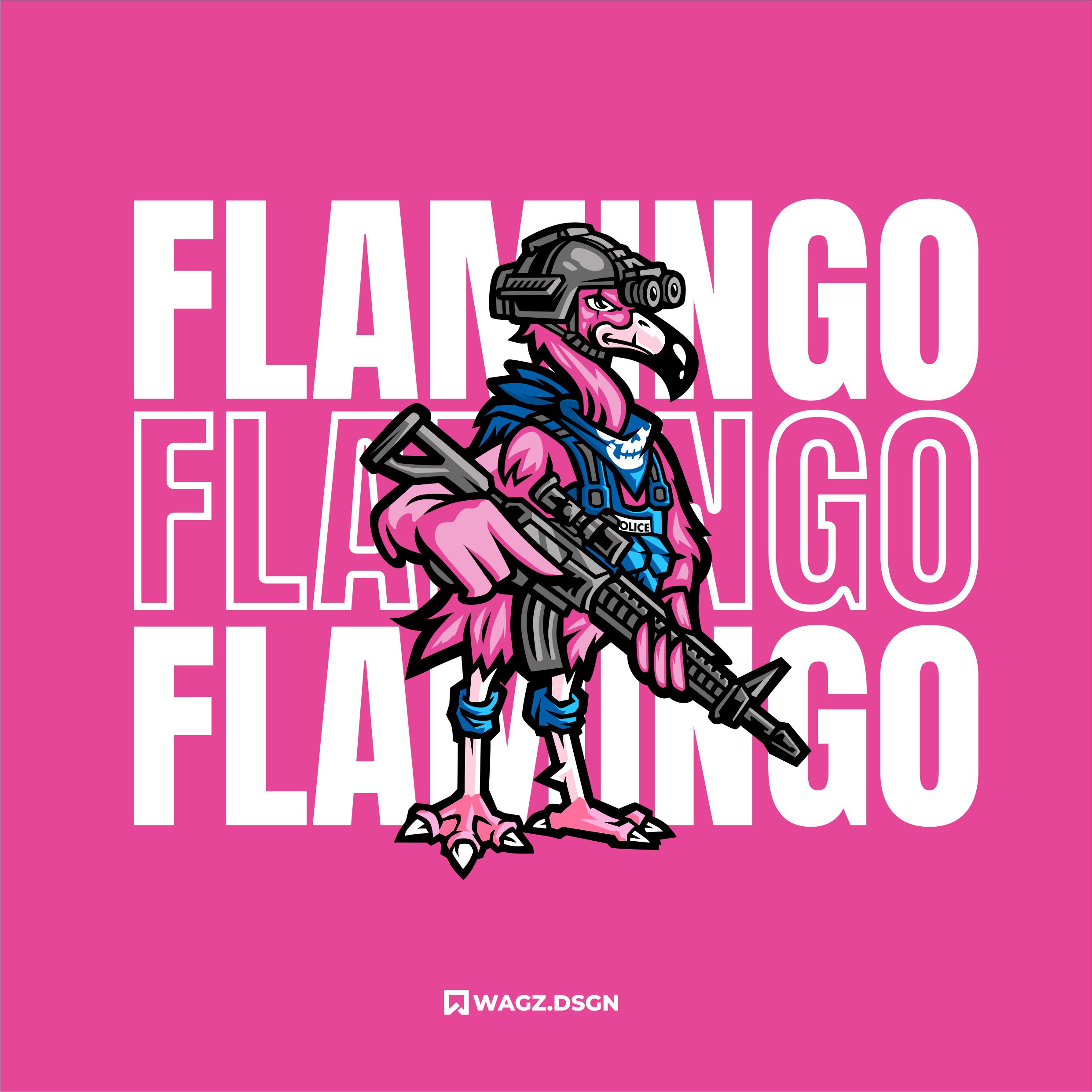 FLAMINGO army design flamingo graphic design illustration logo mascot mascot logo vector