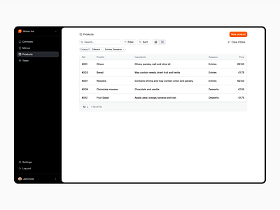Filtered data black button dashboard filter filters interface orange product design table ui ui design ux web design white