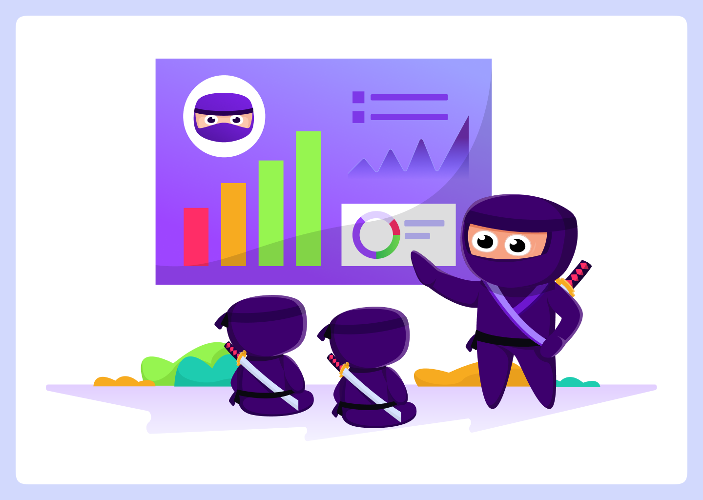How It Works Illustration branding how it works illustration man mascot ninja illustration plants ui