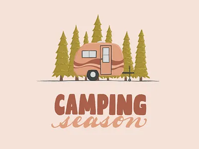 Camping Season art licensing camper campground camping camping season design drawing graphic design hand drawn handlettering illustration kids lettering licensing artist mountains outdoors pine trees rv type typography