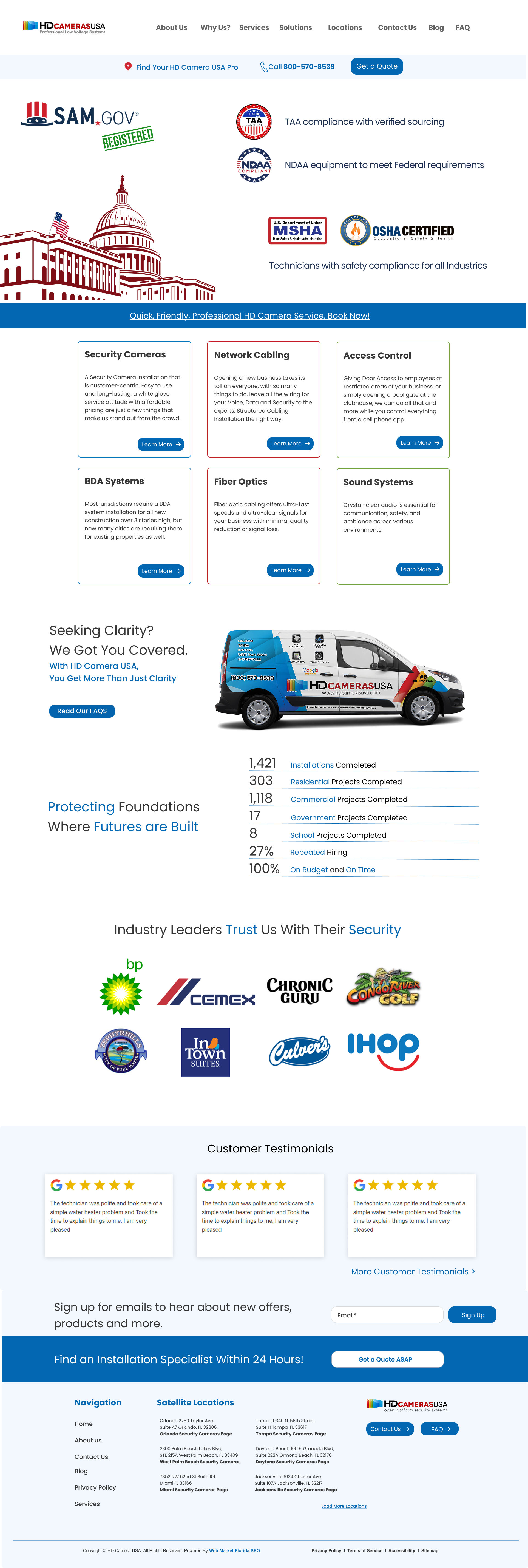 HD Cameras USA Home Page graphic design home page home page design landing page logo orlando security security company webpage design