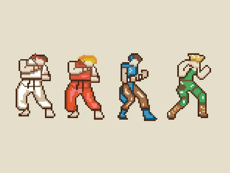 Street Fighter pixel art people hero for ChatGPT Claude DeepSeek Gemini AI competition 2026