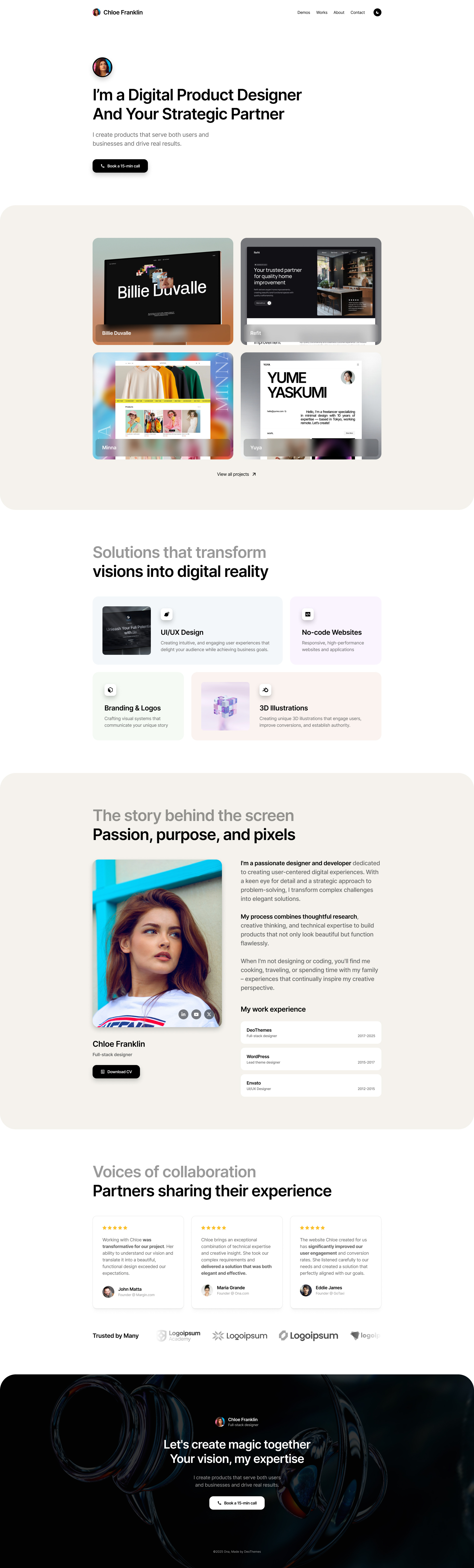 Personal Portfolio CV clean design minimal modern simple template ui wordpress