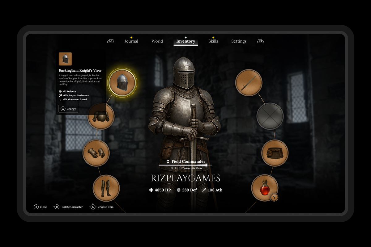Medieval RPG Game Inventory UI console game game ui medieval rpg game ui war game ui