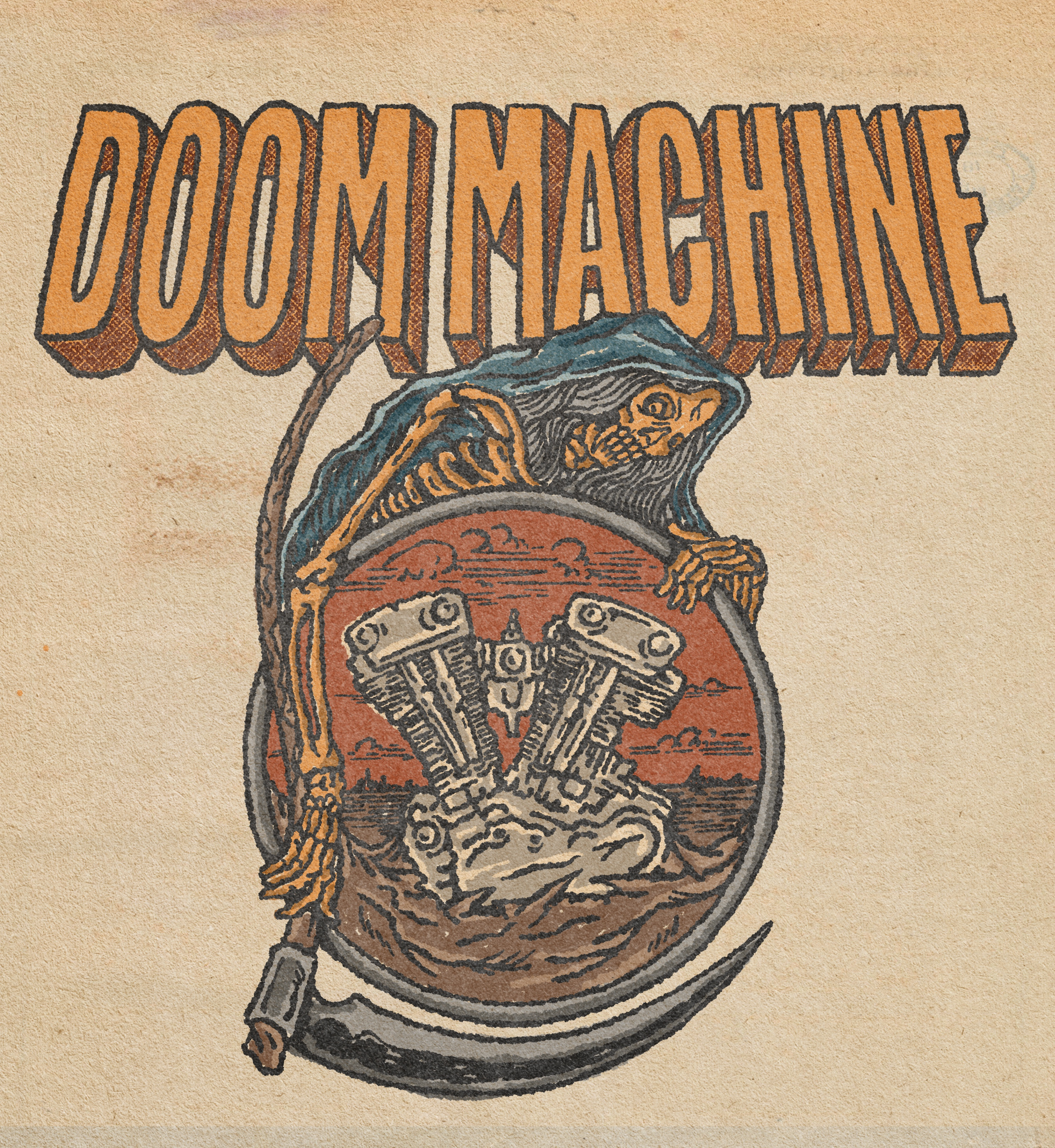 DOOM MACHINE badge branding custom motorcycle graphic design machine merchandise motorcycle texture vintage vintage illustration